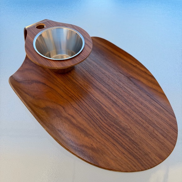 Rainbow Wood Products Other - Teak Mid-Century Modern Serving Tray withStainless Steel Bowl • Charcuterie Tray